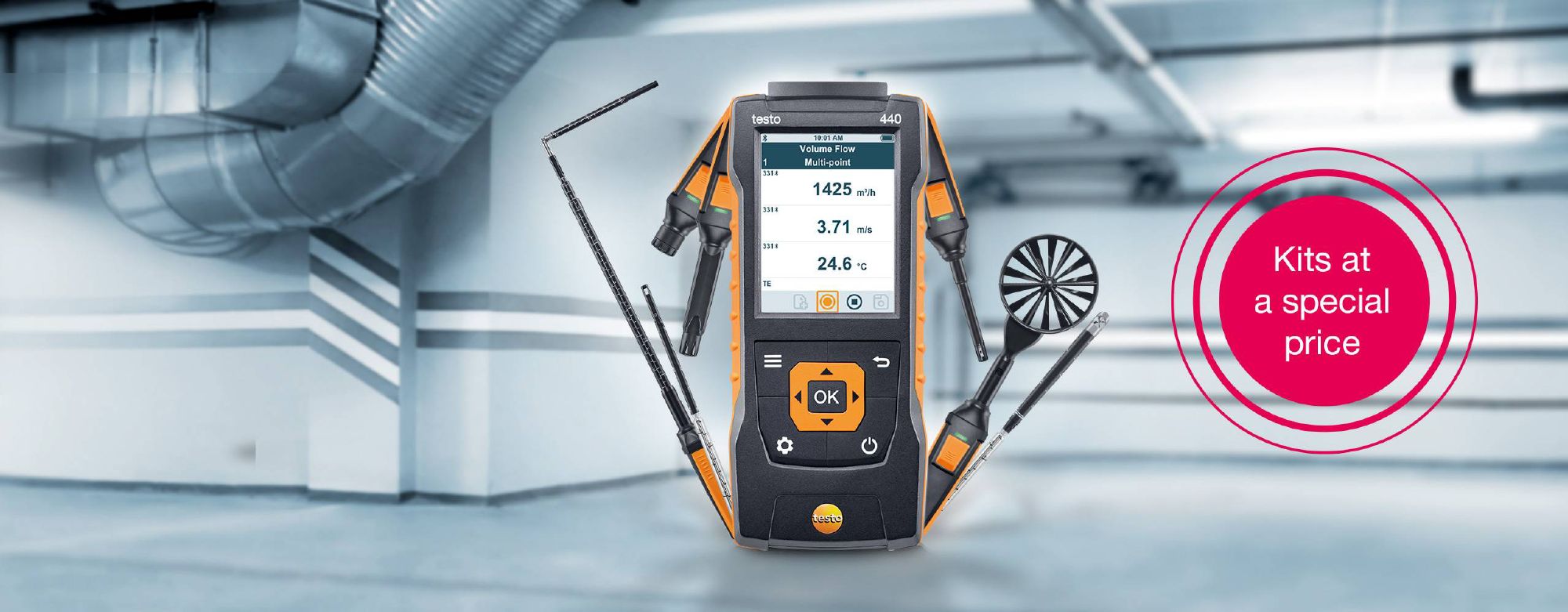 testo 440 complete kit for measuring volume flow and indoor air quality